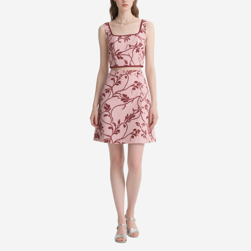 Floral Square Neck Crop Top & Mini Skirt Set
