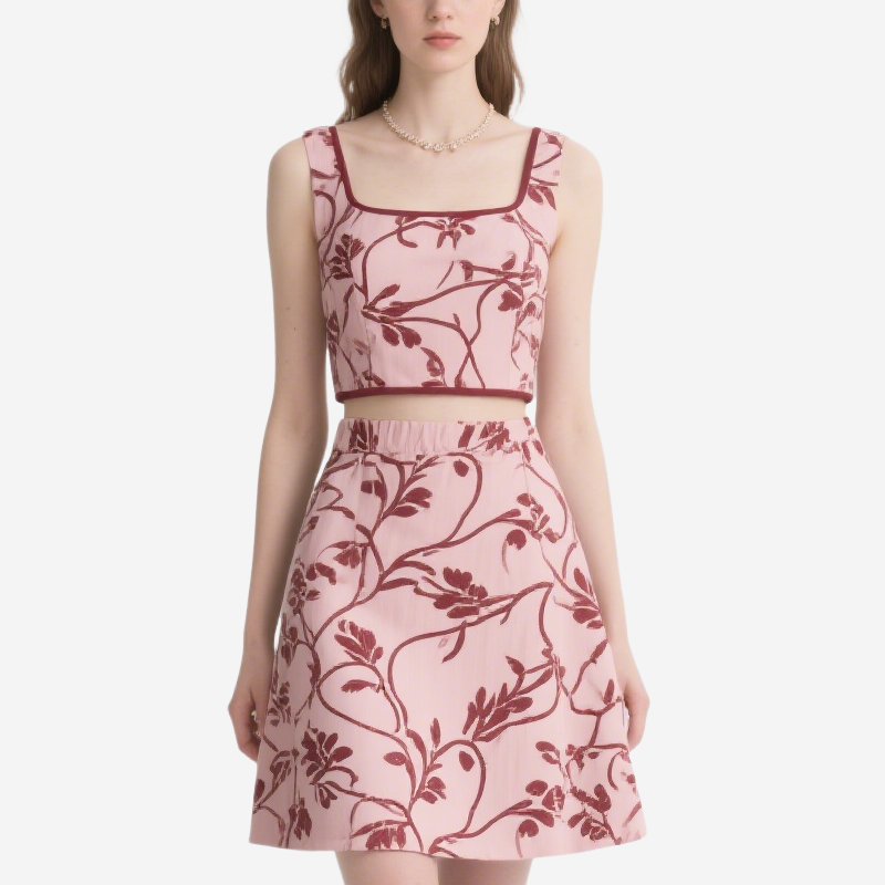Floral Square Neck Crop Top & Mini Skirt Set