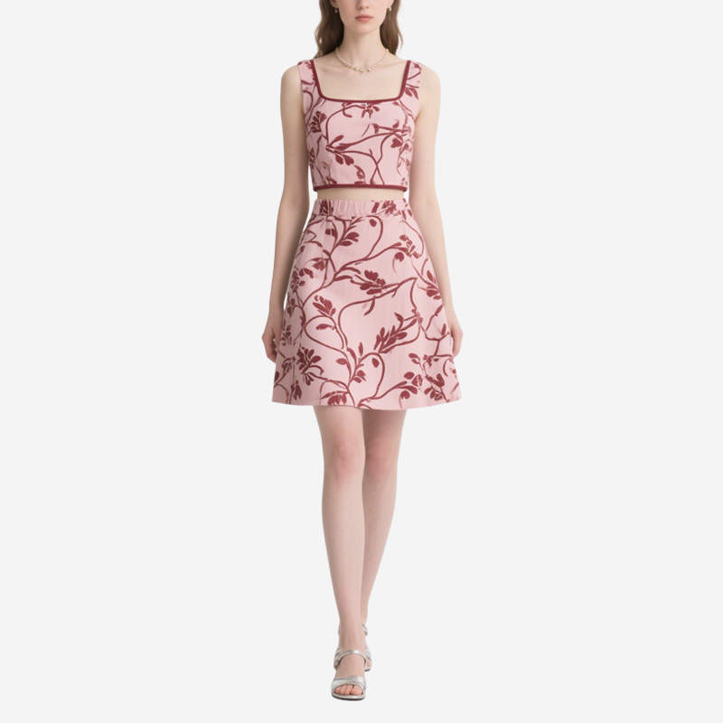 Floral Square Neck Crop Top & Mini Skirt Set