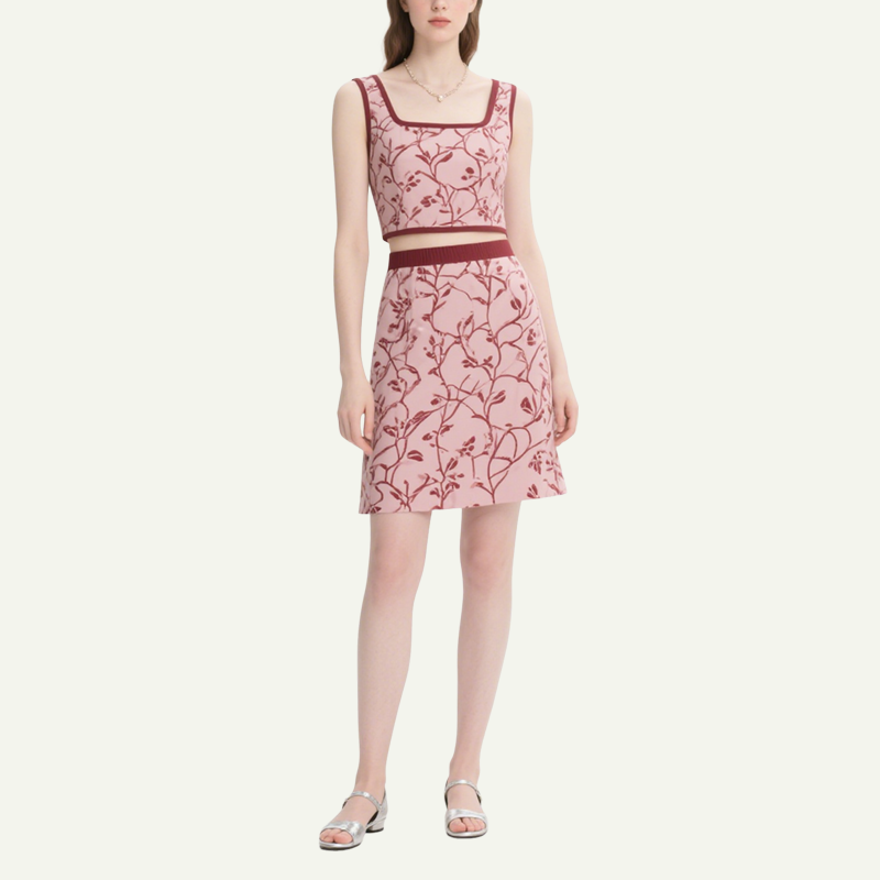 Floral Square Neck Crop Top & Mini Skirt Set