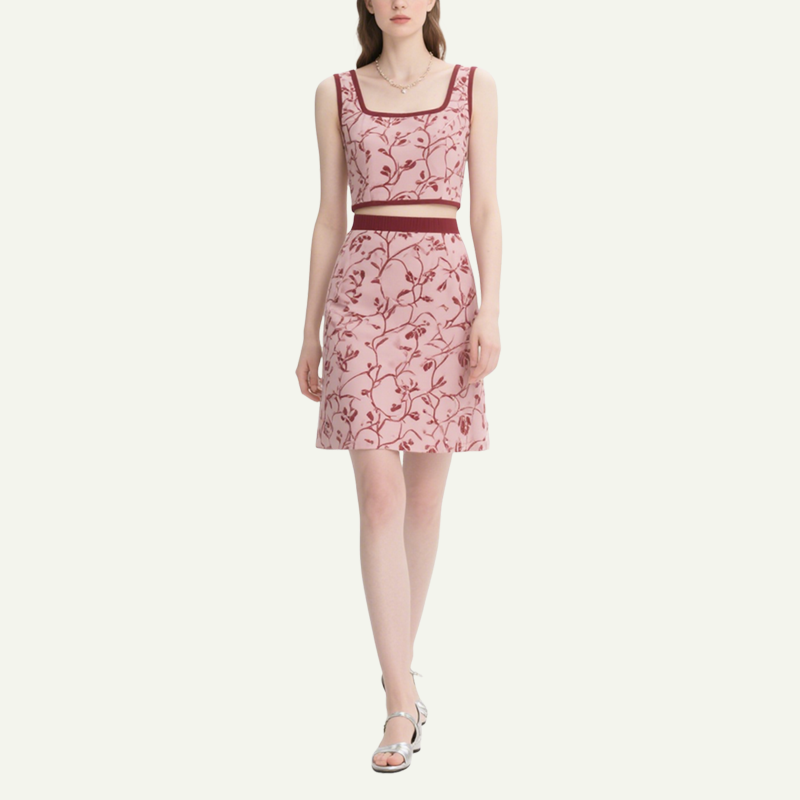 Floral Square Neck Crop Top & Mini Skirt Set