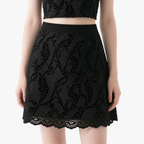 Chic Square Neck Puff Sleeve Crop Top & Embroidered Mini Skirt Set