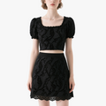 Chic Square Neck Puff Sleeve Crop Top & Embroidered Mini Skirt Set