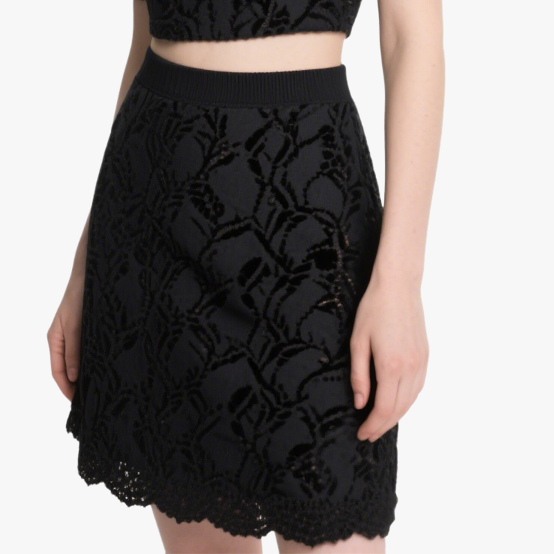 Chic Square Neck Puff Sleeve Crop Top & Embroidered Mini Skirt Set