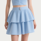 Ruched Crop Top & Tiered Skirt Set Summer Chic
