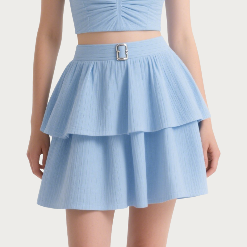 Ruched Crop Top & Tiered Skirt Set Summer Chic