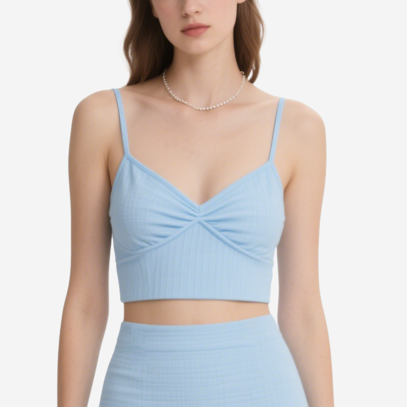 Ruched Spaghetti Strap Crop Top & Flared Mini Skirt Set Chic Summer