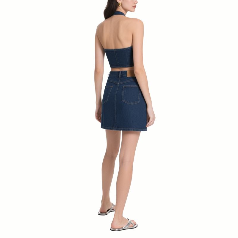 Summer Chic Denim Halter Crop Top & Mini Skirt Set