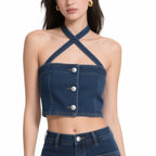 Summer Chic Denim Halter Crop Top & Mini Skirt Set
