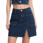 Summer Chic Denim Halter Crop Top & Mini Skirt Set