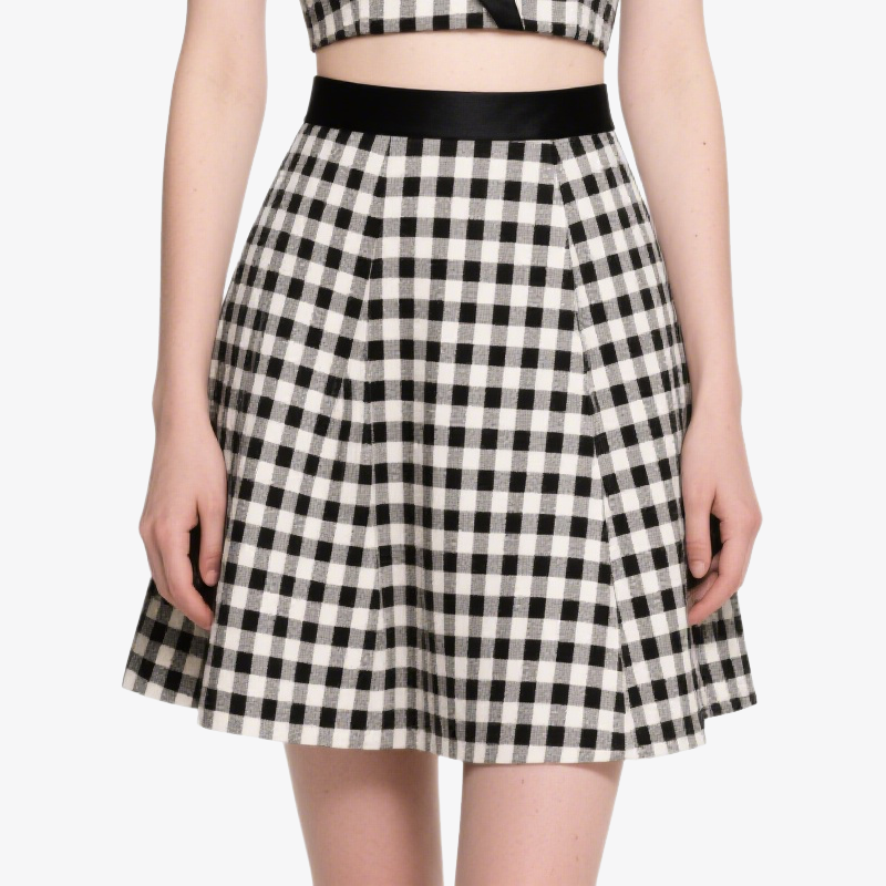 Stylish Retro Gingham Halter Crop Top & Mini Skirt Set