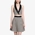 Stylish Retro Gingham Halter Crop Top & Mini Skirt Set