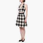 Trend Black White Plaid Halter Crop Top & Flared Skirt