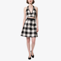 Trend Black White Plaid Halter Crop Top & Flared Skirt