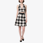 Trend Black White Plaid Halter Crop Top & Flared Skirt