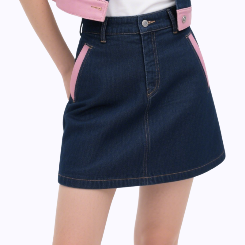 Short Sleeve Denim Jacket & Denim Mini Skirt Set Chic Trendy