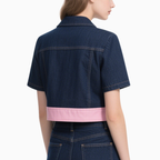 Short Sleeve Denim Jacket & Denim Mini Skirt Set Chic Trendy