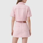 Chic Short Sleeve Denim Jacket and Split Mini Skirt  Set