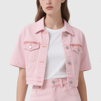 Chic Short Sleeve Denim Jacket and Split Mini Skirt  Set