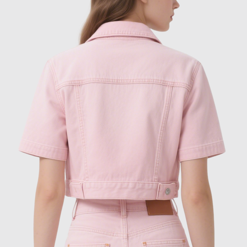 Chic Short Sleeve Denim Jacket and Split Mini Skirt  Set