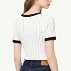 Chic Stylish Pinstripe Top with Bow Denim Shorts Set