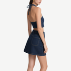 Summer Chic Denim Halter Crop Top & Mini Skirt Set