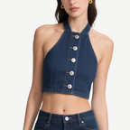 Summer Chic Denim Halter Crop Top & Mini Skirt Set
