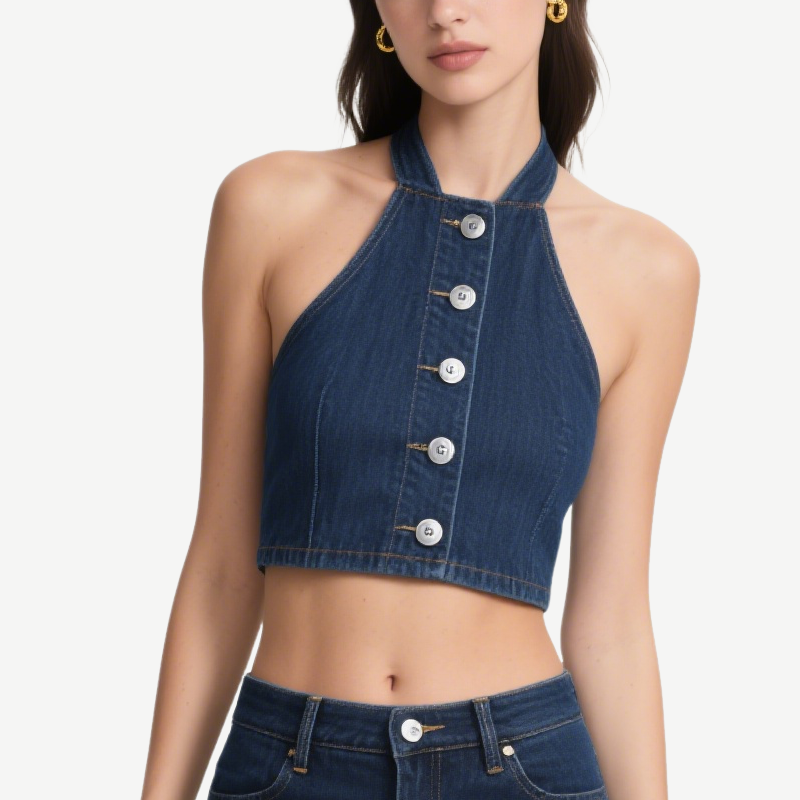 Summer Chic Denim Halter Crop Top & Mini Skirt Set