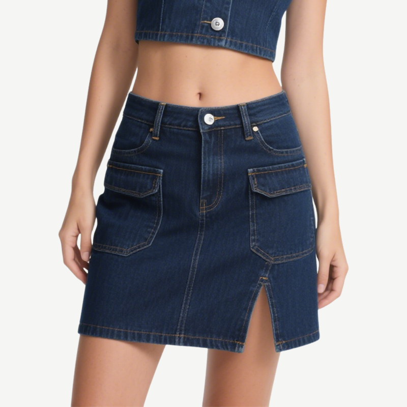 Summer Chic Denim Halter Crop Top & Mini Skirt Set