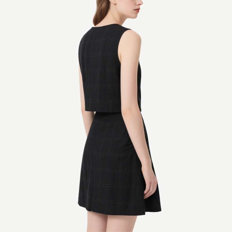Classic Black Checkered Sleeveless Crop Top & Mini Skirt Set