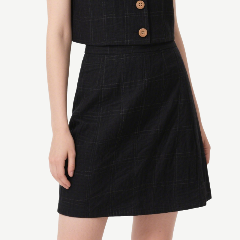 Classic Black Checkered Sleeveless Crop Top & Mini Skirt Set