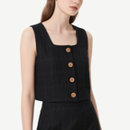 Classic Black Checkered Sleeveless Crop Top & Mini Skirt Set