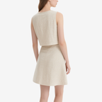 Stylish Two Piece Buttoned Sleeveless Crop Top and Flared Mini Skirt