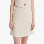 Stylish Two Piece Buttoned Sleeveless Crop Top and Flared Mini Skirt