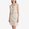 Stylish Two Piece Buttoned Sleeveless Crop Top and Flared Mini Skirt