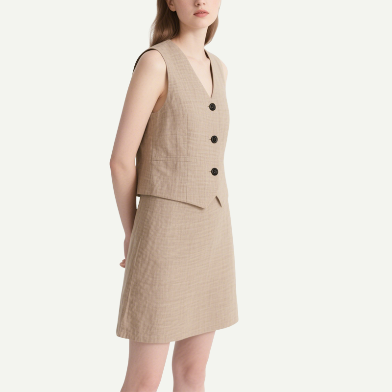 Chic V-neck Sleeveless Vest & Mini Skirt Set