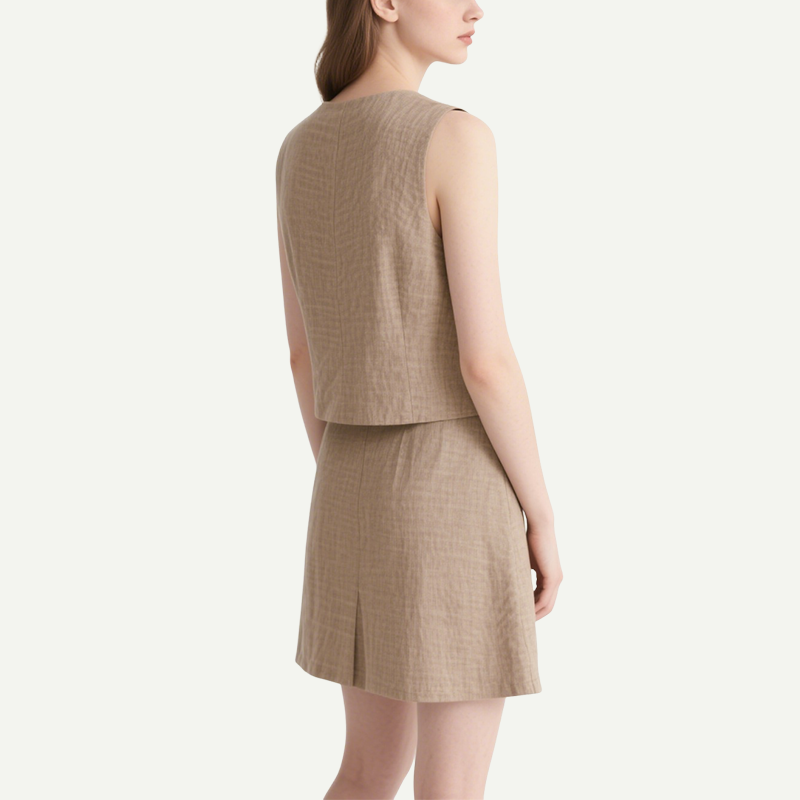 Chic V-neck Sleeveless Vest & Mini Skirt Set