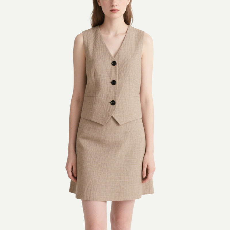 Chic V-neck Sleeveless Vest & Mini Skirt Set
