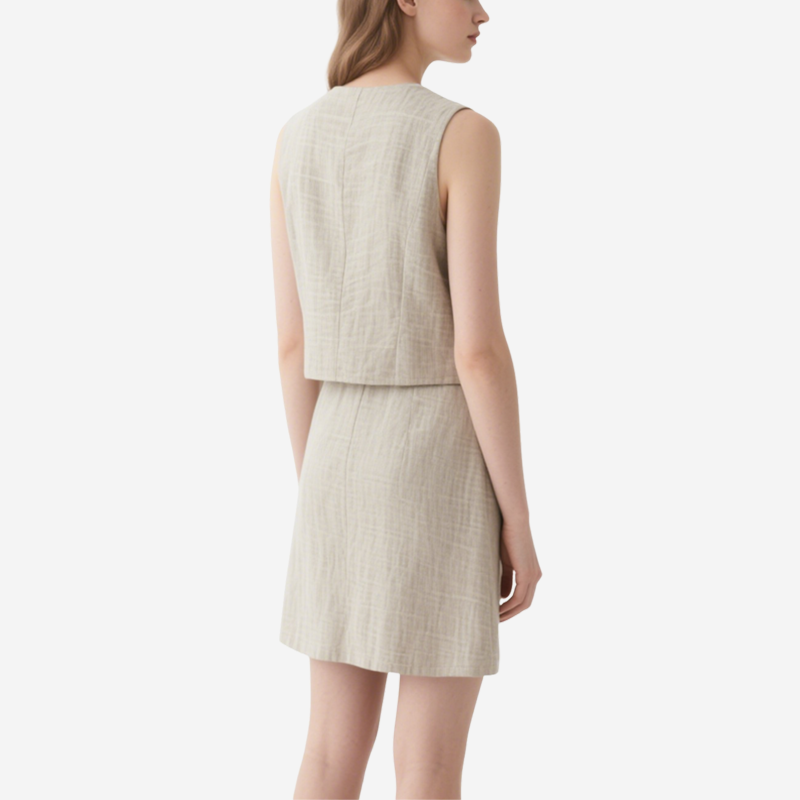Chic Elegant V-neck Sleeveless Vest & Pocketed Mini Skirt Set