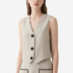 Chic Elegant V-neck Sleeveless Vest & Pocketed Mini Skirt Set