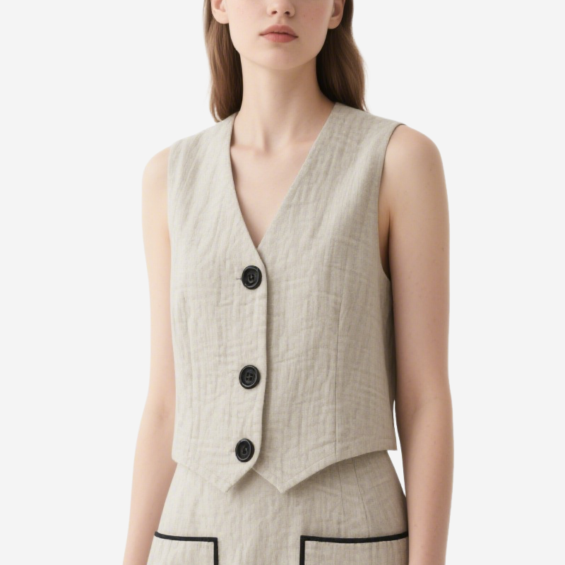 Chic Elegant V-neck Sleeveless Vest & Pocketed Mini Skirt Set