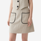 Chic Elegant V-neck Sleeveless Vest & Pocketed Mini Skirt Set