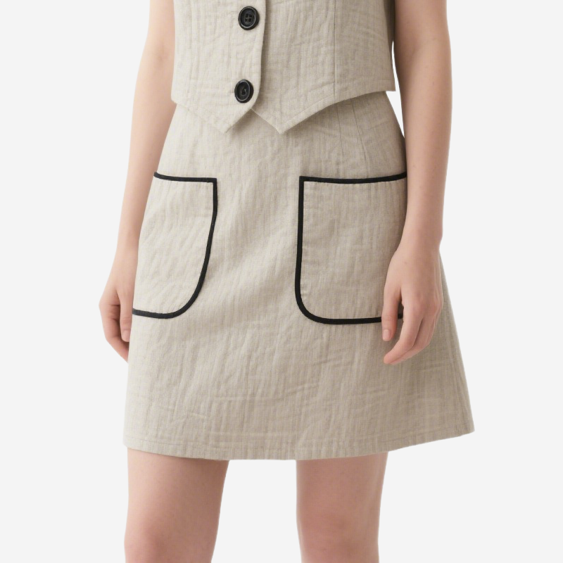 Chic Elegant V-neck Sleeveless Vest & Pocketed Mini Skirt Set