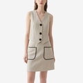 Chic Elegant V-neck Sleeveless Vest & Pocketed Mini Skirt Set