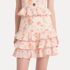Romantic Floral Square Neck Ruffled Crop Top & Tiered Mini Skirt Set