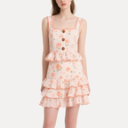 Romantic Floral Square Neck Ruffled Crop Top & Tiered Mini Skirt Set