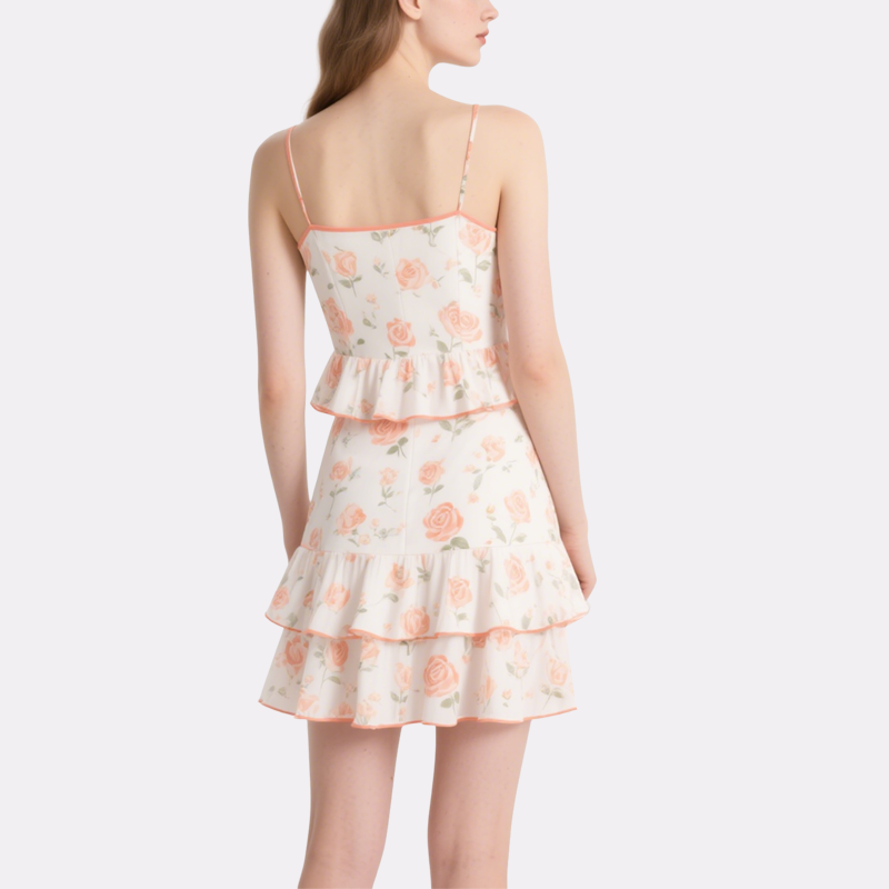 Floral Spaghetti Strap Crop Top & Tiered Mini Skirt Set