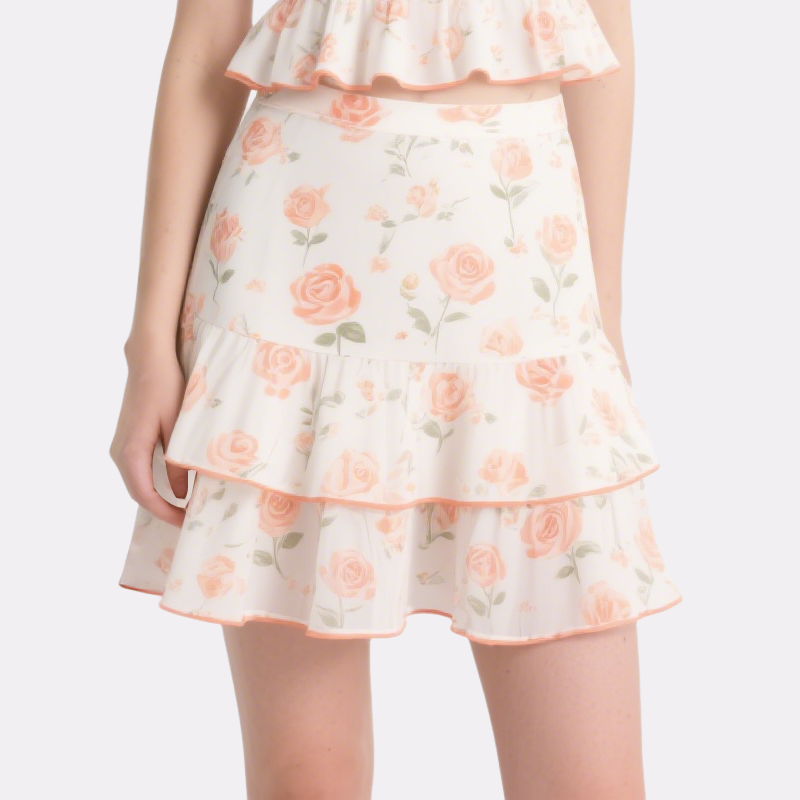 Floral Spaghetti Strap Crop Top & Tiered Mini Skirt Set
