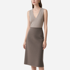 Elegant V-neck Sleeveless Knit Top & Midi Skirt Set Sleeveless Knit Outfit