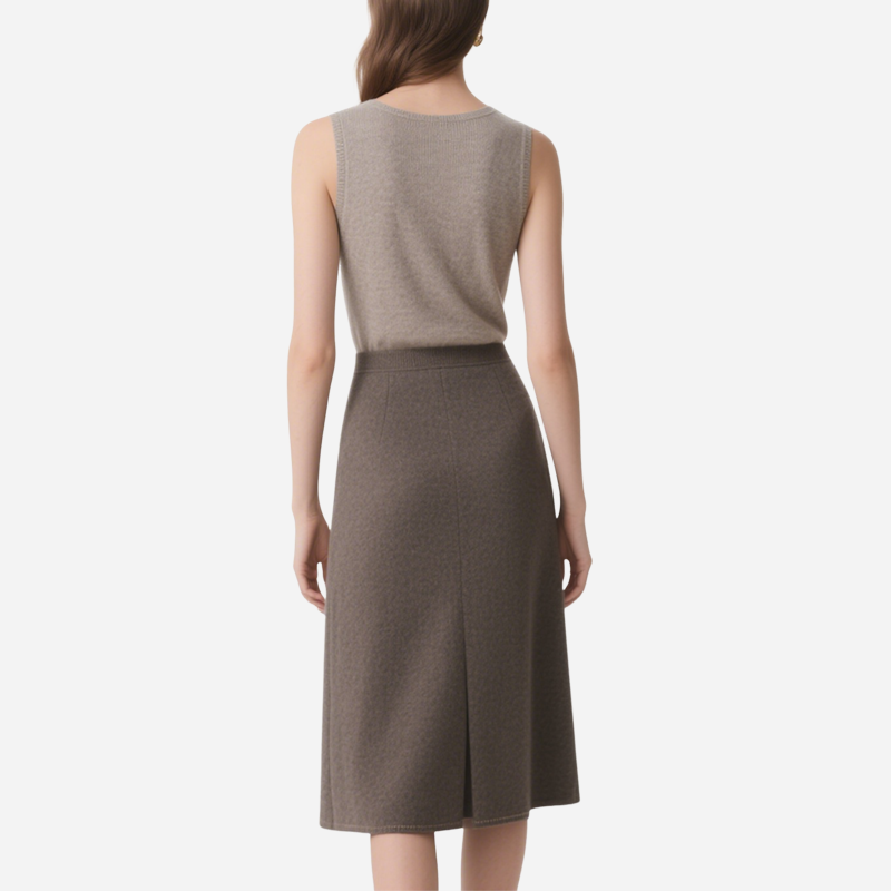 Elegant V-neck Sleeveless Knit Top & Midi Skirt Set Sleeveless Knit Outfit